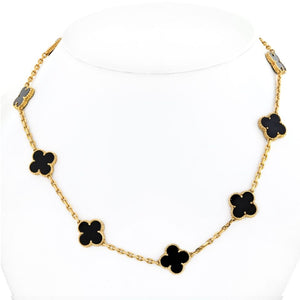 Van Cleef & Arpels Alhambra 18K Yellow Gold 10 Motif Onyx Alhambra Necklace