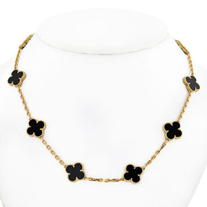 Van Cleef & Arpels Alhambra 18K Yellow Gold Black Onyx 10 Motif Necklace