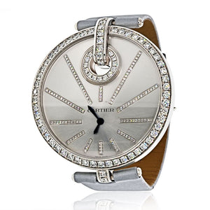 Cartier 18K White Gold 50mm Captive Diamond Dial 3245 Women Watch