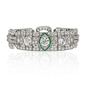 Platinum 16.00cttw Art Deco Diamond And Green Emerald Bracelet