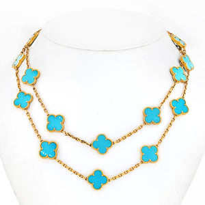 Van Cleef & Arpels Alhambra 18K Yellow Gold 20 Motif Turquoise Alhambra Very Rare Box And Papers Necklace