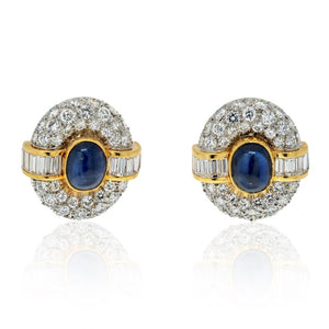 Van Cleef & Arpels 18K Yellow Gold Sapphire And Diamond Clip On Earrings