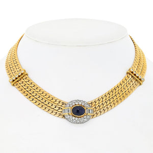 Van Cleef & Arpels 18K Yellow Gold Diamond And Sapphire Three Strand Collar Necklace