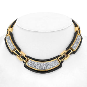 David Webb Platinum & 18K Yellow Gold Black Enamel Diamond Collar 9.00cttw Necklace