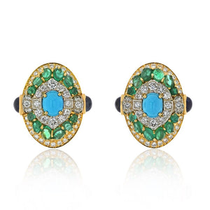 David Webb Platinum & 18K Yellow Gold Turquoise emerald And Diamond Clip Earrings