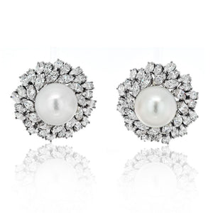 Van Cleef & Arpels 18K White Gold Pearl Diamond Bombe Earrings