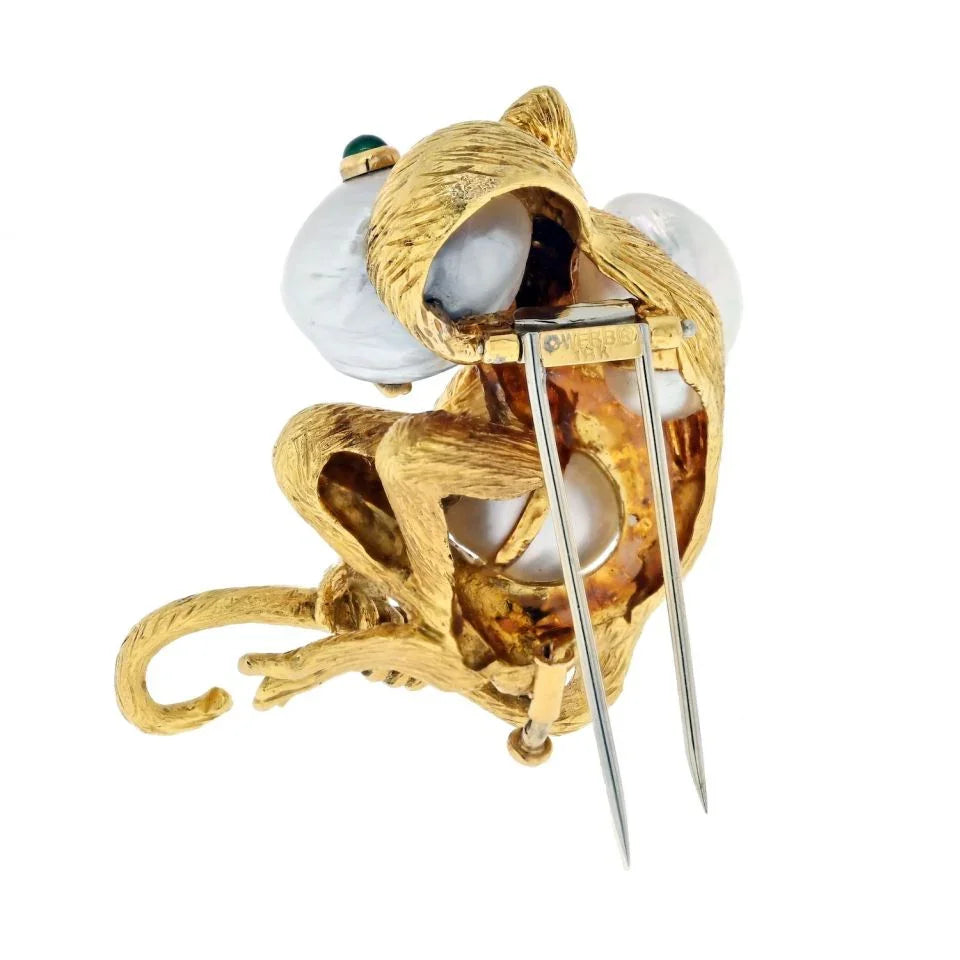 David Webb Platinum & 18K Yellow Gold Monkey On A Pearl And