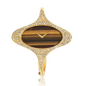 Chopard 18K Yellow Gold 1970's Tiger Eye And Diamond Women Watch