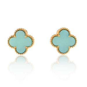 Van Cleef & Arpels 18K Yellow Gold Vintage Alhambra Jade Earrings