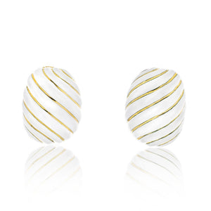 David Webb Platinum & 18K Yellow Gold White Enamel Wave Clip Earrings