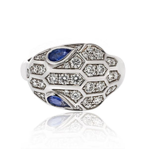 Bvlgari Serpenti 18K White Gold Vipor Snake Sapphire Eyes Ring