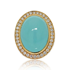 David Webb Platinum & 18K Yellow Gold Large Turquoise And Diamond Ring