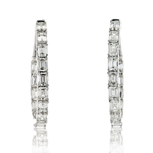 14K White Gold 5.25cttw Emerald Cut Diamond Hoop Earrings