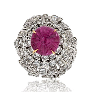 David Webb Platinum & 18K White Gold Carved Ruby And Diamond Bombe Cocktail Ring