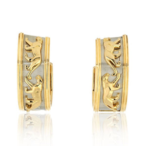 Cartier 18K Two Tone Walking Panthere Hoop Earrings