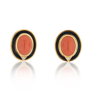 Bvlgari 18K Yellow Gold Coral, Black Enamel, Onyx Earrings