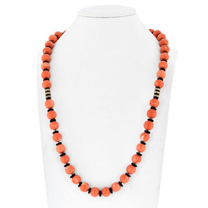 Bvlgari 18K Yellow Gold Coral, Diamond, Black Enamel Necklace