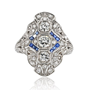 Platinum 1.00cttw Diamond And Sapphire Deco Ring