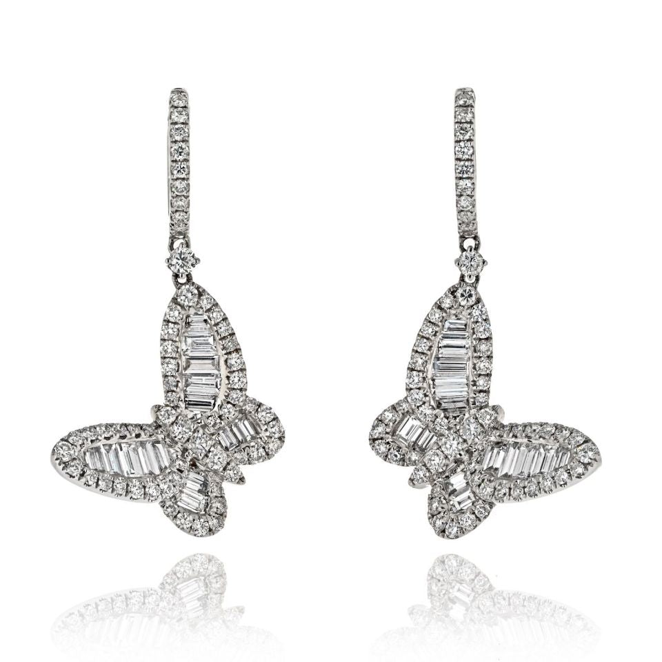 18K White Gold Diamond Butterfly top Stud Earrings D