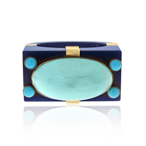 Seaman Schepps 14K Yellow Gold Turquoise Bakelite Cuff Bracelet