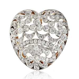 Platinum & 18K Yellow Gold 5.00cttw Victorian Diamond Heart Brooch