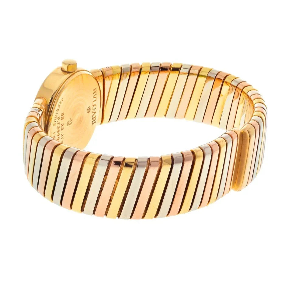 Bvlgari Tubogas 18K Tri Color BB 23 2T Tricolor Black Dial Women