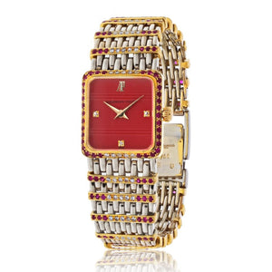 Audemars Piguet 18K Two Tone Red Dial Ruby And Diamond Women Watch