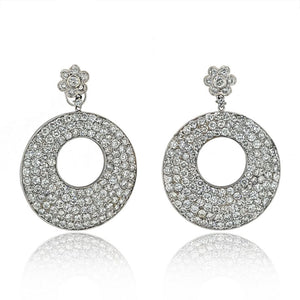 18K White Gold 20 Carat Diamond Disc Style Drop Pave Earrings