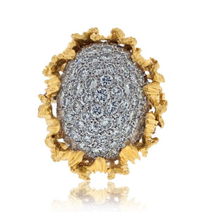 Platinum & 18K Yellow Gold 8.00cttw Dome Diamond 1950's Cocktail Ring