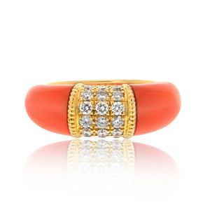 Van Cleef & Arpels 18K Yellow Gold Coral Diamond Ring