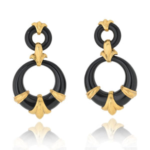 David Webb Platinum & 18K Yellow Gold Black Enamel Doorknockers Earrings