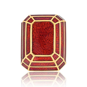 David Webb Platinum & 18K Yellow Gold Red Enamel Ring