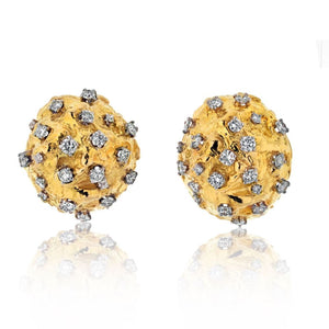 David Webb Platinum & 18K Yellow Gold 3.00cttw Round Cut Diamond Hammered Dome Earrings