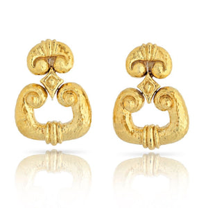 David Webb Platinum & 18K Yellow Gold Hammered Door Knockers Earrings