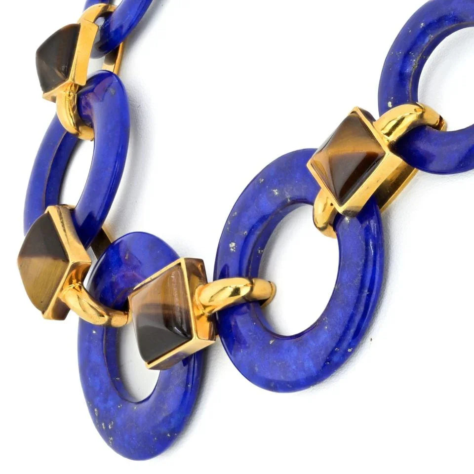 Aldo Cipullo 18K Yellow Gold Lapis Lazuli Discs And Square Tiger's
