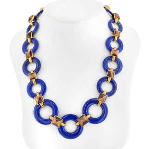 Aldo Cipullo 18K Yellow Gold Lapis Lazuli Discs And Square Tiger's Eye Necklace