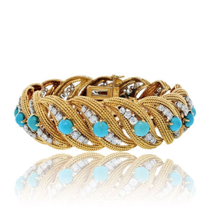 David Webb Platinum & 18K Yellow Gold Turquoise And Diamond Bracelet