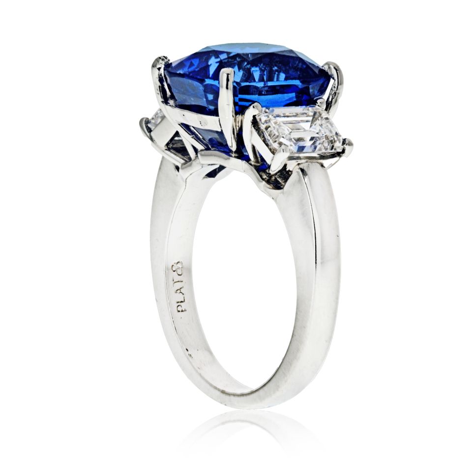 8 carat Sapphire Diamond Cornflower Cushion Cut Ring - The Back Vault