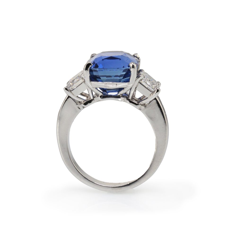 8 carat Sapphire Diamond Cornflower Cushion Cut Ring - The Back Vault