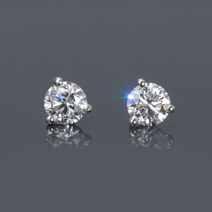 One Pair of Round Diamond Ear Studs 1.41 carat cttw containing 0.71 carat F/VS1 GIA & 0.70 carat E/VS1 GIA Set in 14K White Gold