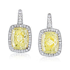 Halo Platinum Fancy Yellow Cushion Cut Diamond Drop Earrings - The Back Vault