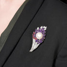 David Webb 18K White Gold Diamond, Amethysts, Ruby And Pearl Brooch - The Back Vault