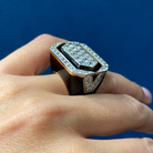David Webb Platinum & 18K Yellow Gold Black Enamel And Diamond Ring