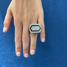David Webb Platinum & 18K Yellow Gold Black Enamel And Diamond Ring