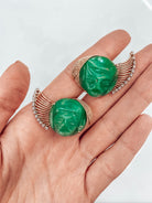 French Platinum & 18K Yellow Gold Carved Jade Faces Clip-On Earrings - The Back Vault Jewelry