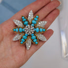 David Webb Platinum & 18K Yellow Gold Turquoise, Diamond Flower Brooch - The Back Vault