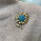 David Webb Platinum & 18K Yellow Gold Turquoise & Diamond Floral Brooch - The Back Vault