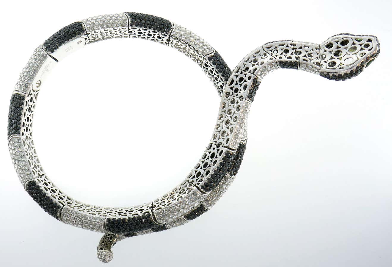 De Grisogono 18K White Gold White & Black Diamond Snake Necklace - The Back Vault